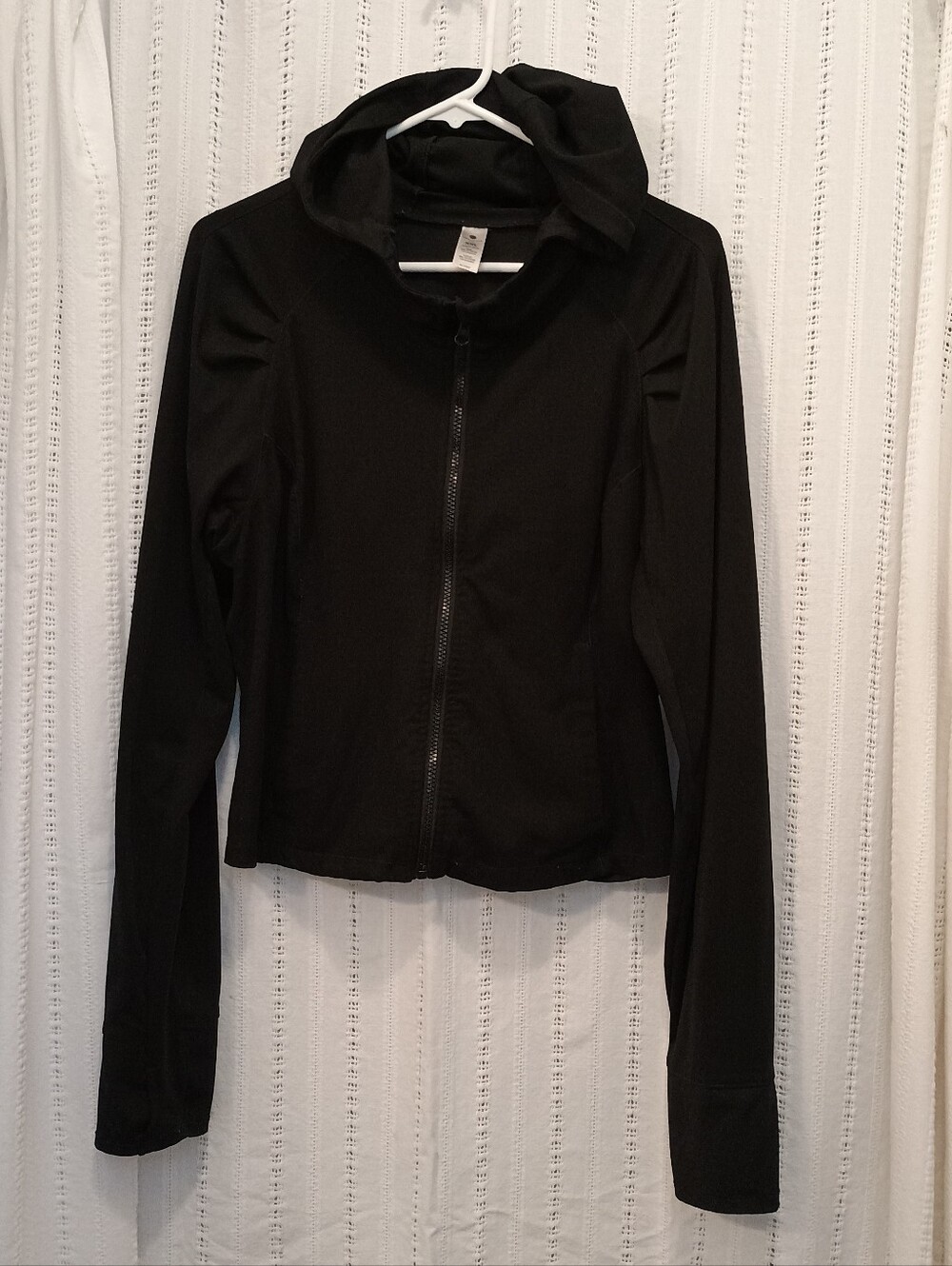 Yogalicious Black Full Zip Hooded Athletic Jacket XXL Plus Size Ruched Shoulder